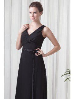 Chiffon V-Neckline Column Sweep Train Sash Prom Dress