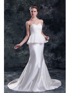 Raso senza spalline sweep treno guaina abito da sposa ricamato