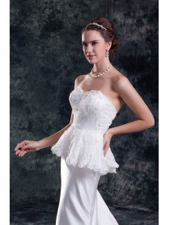 Satin Sweetheart Sweep Train Sheath Embroidered Wedding Dress