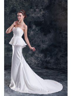 Satin Sweetheart Sweep Train Sheath Embroidered Wedding Dress