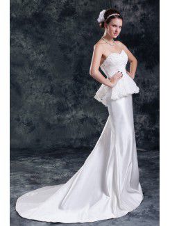 Satin Sweetheart Sweep Train Sheath Embroidered Wedding Dress