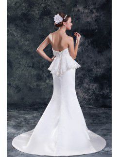 Satin Sweetheart Sweep Train Sheath Embroidered Wedding Dress