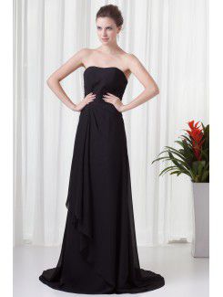 Chiffon Strapless Column Sweep Train Embroidered Prom Dress