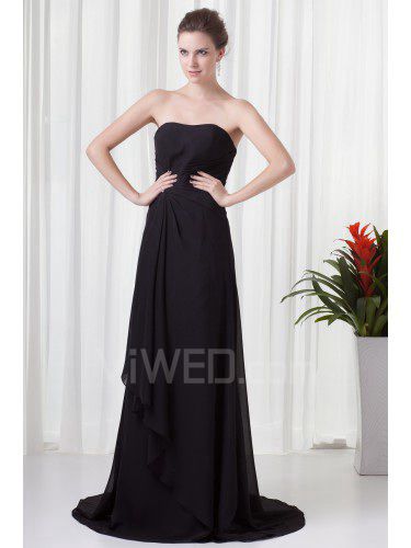 Chiffon Strapless Column Sweep Train Embroidered Prom Dress