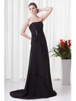 Chiffon Strapless Column Sweep Train Embroidered Prom Dress