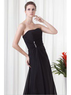 Chiffon Strapless Column Sweep Train Embroidered Prom Dress