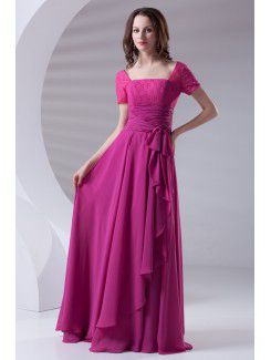 Chiffon Square Column Floor Length Sash Prom Dress