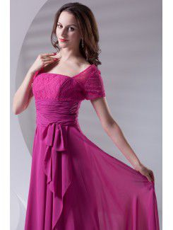 Chiffon Square Column Floor Length Sash Prom Dress