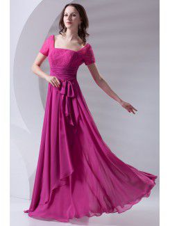 Chiffon Square Column Floor Length Sash Prom Dress