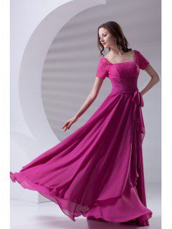 Chiffon Square Column Floor Length Sash Prom Dress