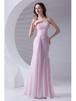 Chiffon Sweetheart Sheath Floor Length Embroidered Prom Dress