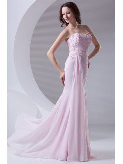 Chiffon Sweetheart Sheath Floor Length Embroidered Prom Dress