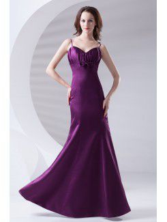 Satin Spaghetti Mermaid Floor Length Bow Prom Dress