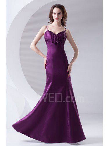 Satin Spaghetti Mermaid Floor Length Bow Prom Dress