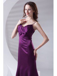 Satin Spaghetti Mermaid Floor Length Bow Prom Dress