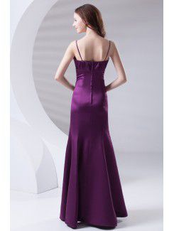 Satin Spaghetti Mermaid Floor Length Bow Prom Dress