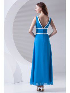 Satin V-Neckline A-line Ankle-Length Sash Prom Dress