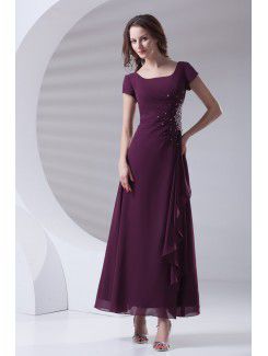 Chiffon quadrat a-linie knöchellangen bestickte ballkleid