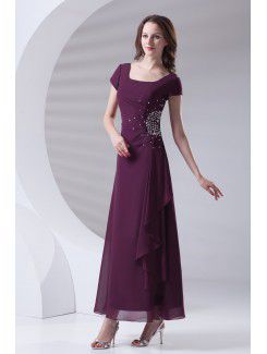 Chiffon Square A-line Ankle-Length Embroidered Prom Dress