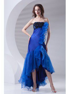 Organza strapless uma linha do tornozelo-comprimento bordado vestido de baile