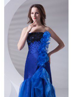 Organza Strapless A-line Ankle-Length Embroidered Prom Dress