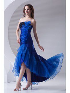 Organza Strapless A-line Ankle-Length Embroidered Prom Dress