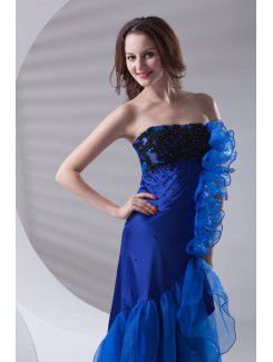 Organza Strapless A-line Ankle-Length Embroidered Prom Dress