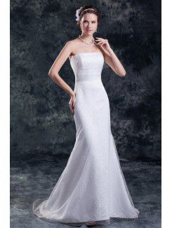 Strapless varrer trem vestido de casamento bainha net