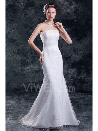 Net Strapless Sweep Train Sheath Wedding Dress