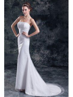 Net Strapless Sweep Train Sheath Wedding Dress