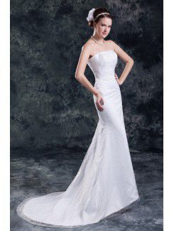 Net Strapless Sweep Train Sheath Wedding Dress