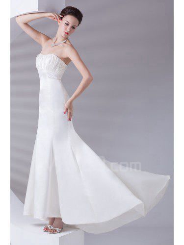 Satin Strapless A-line Ankle-Length Embroidered Prom Dress