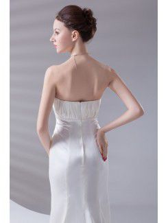 Satin Strapless A-line Ankle-Length Embroidered Prom Dress