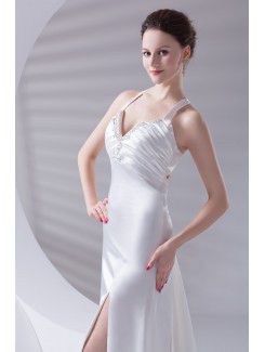 Satin Halter A-line Sweep Train Sequins Prom Dress