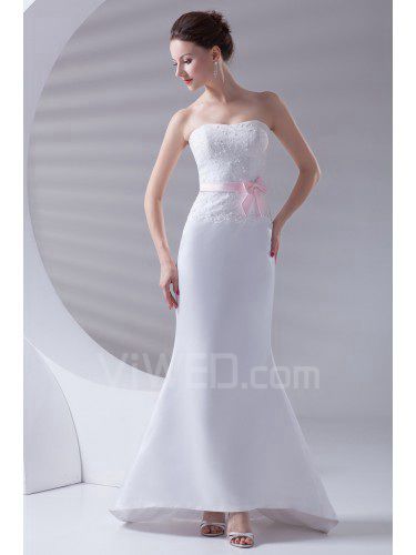 Satin Strapless Mermaid Floor Length Sash Prom Dress