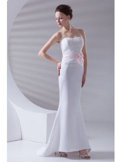 Satin Strapless Mermaid Floor Length Sash Prom Dress