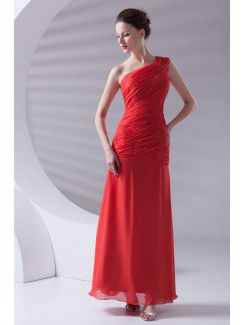 Chiffon Asymmetrical Sheath Ankle-Length Directionally Ruched Prom Dress