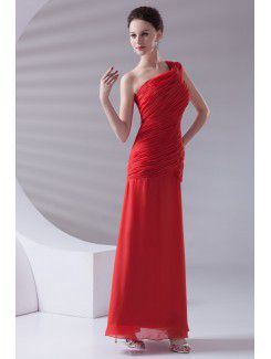 Chiffon Asymmetrical Sheath Ankle-Length Directionally Ruched Prom Dress