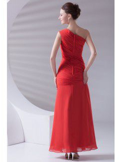 Chiffon Asymmetrical Sheath Ankle-Length Directionally Ruched Prom Dress