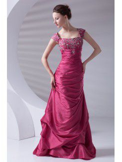 Taffeta Portrait A-line Floor Length Embroidered Prom Dress