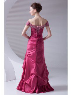 Taffeta Portrait A-line Floor Length Embroidered Prom Dress