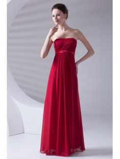 Chiffon Strapless Column Floor Length Sash Prom Dress