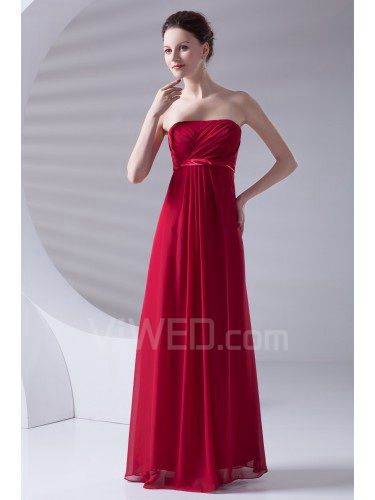 Chiffon Strapless Column Floor Length Sash Prom Dress