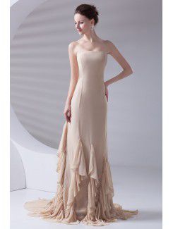 Chiffon Strapless Sheath Sweep Train Prom Dress