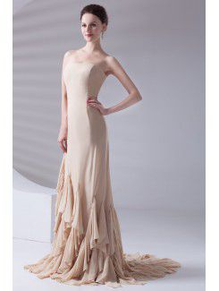 Chiffon Strapless Sheath Sweep Train Prom Dress