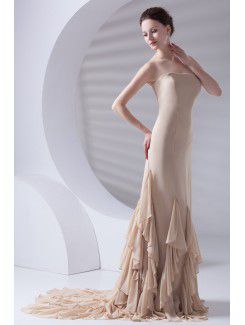 Chiffon Strapless Sheath Sweep Train Prom Dress