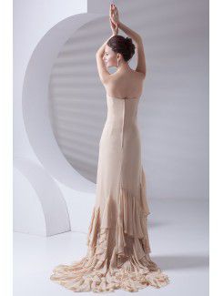 Chiffon Strapless Sheath Sweep Train Prom Dress