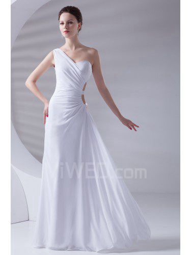 Chiffon-schulter mantel sweep zug asymmetrische ballkleid