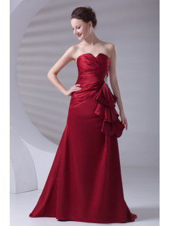 Satin Strapless A-line Floor Length Embroidered Prom Dress