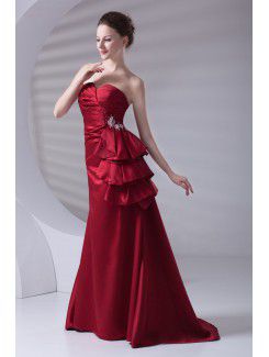 Satin Strapless A-line Floor Length Embroidered Prom Dress